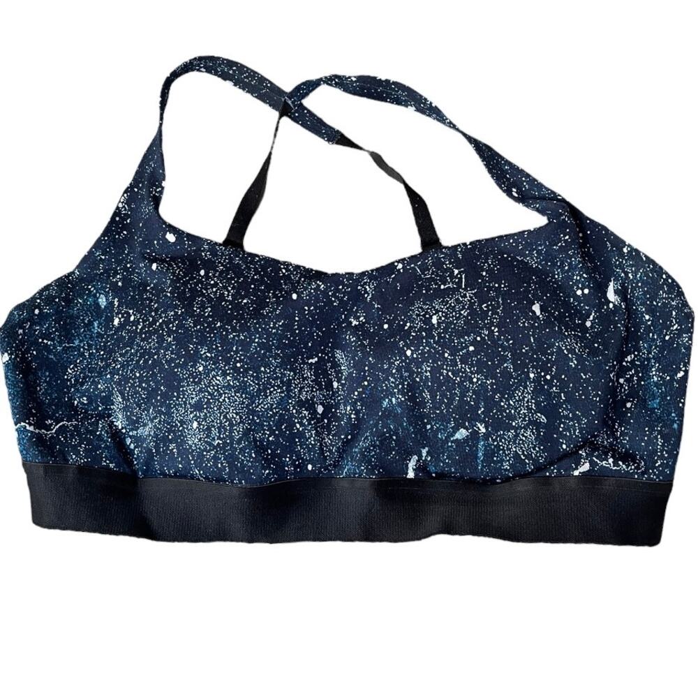 Lucy black blue galaxy stars spotted cross back sports bra medium